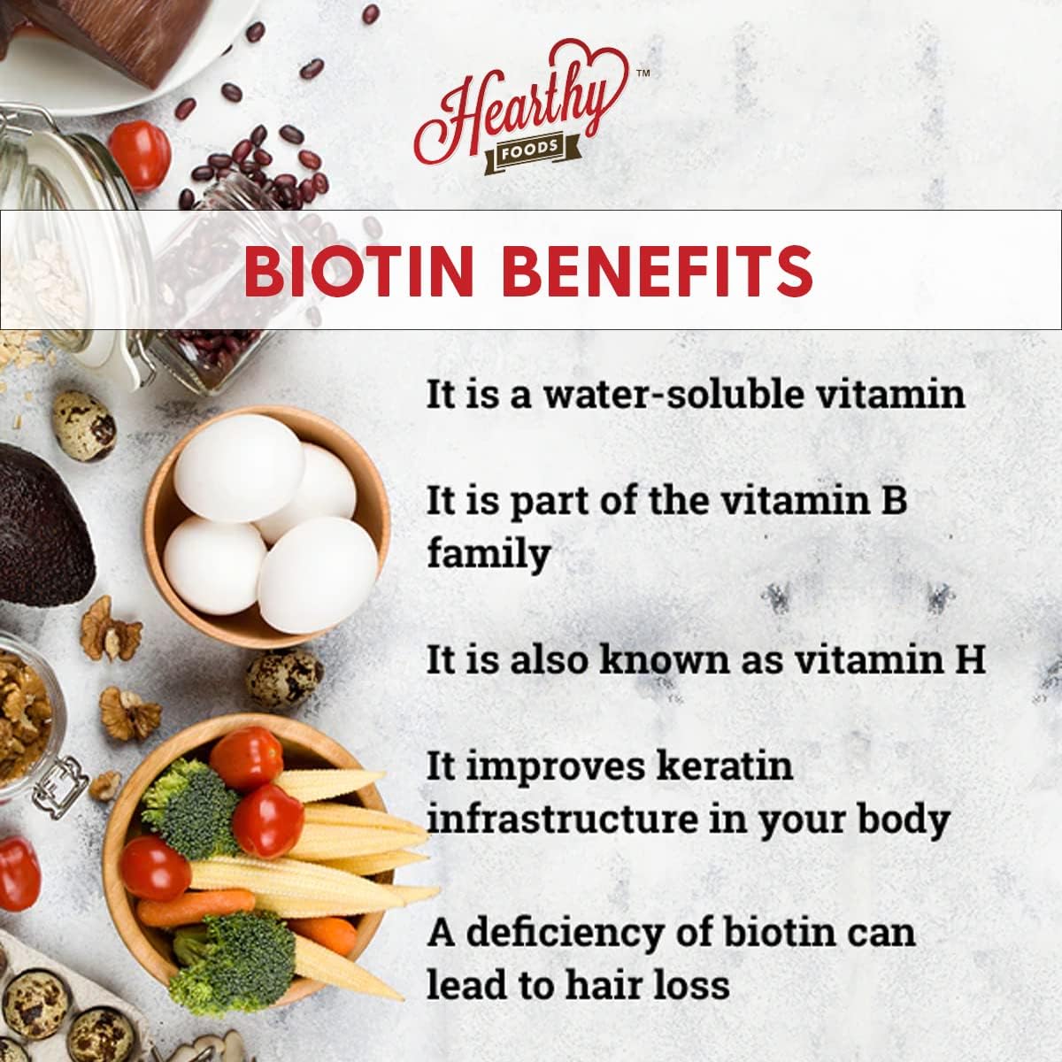 High Potency Biotin Capsules 10000mcg - Vegan Hair, Skin, Nails Vitamins - Halal, Non-GMO Supplement for Men, Women, Kids