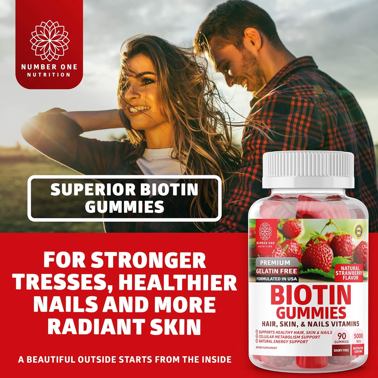 High Potency Biotin Gummies 5000mcg - 90 Gummies for Healthy Hair, Skin, and Nails - Vegan and Non-GMO