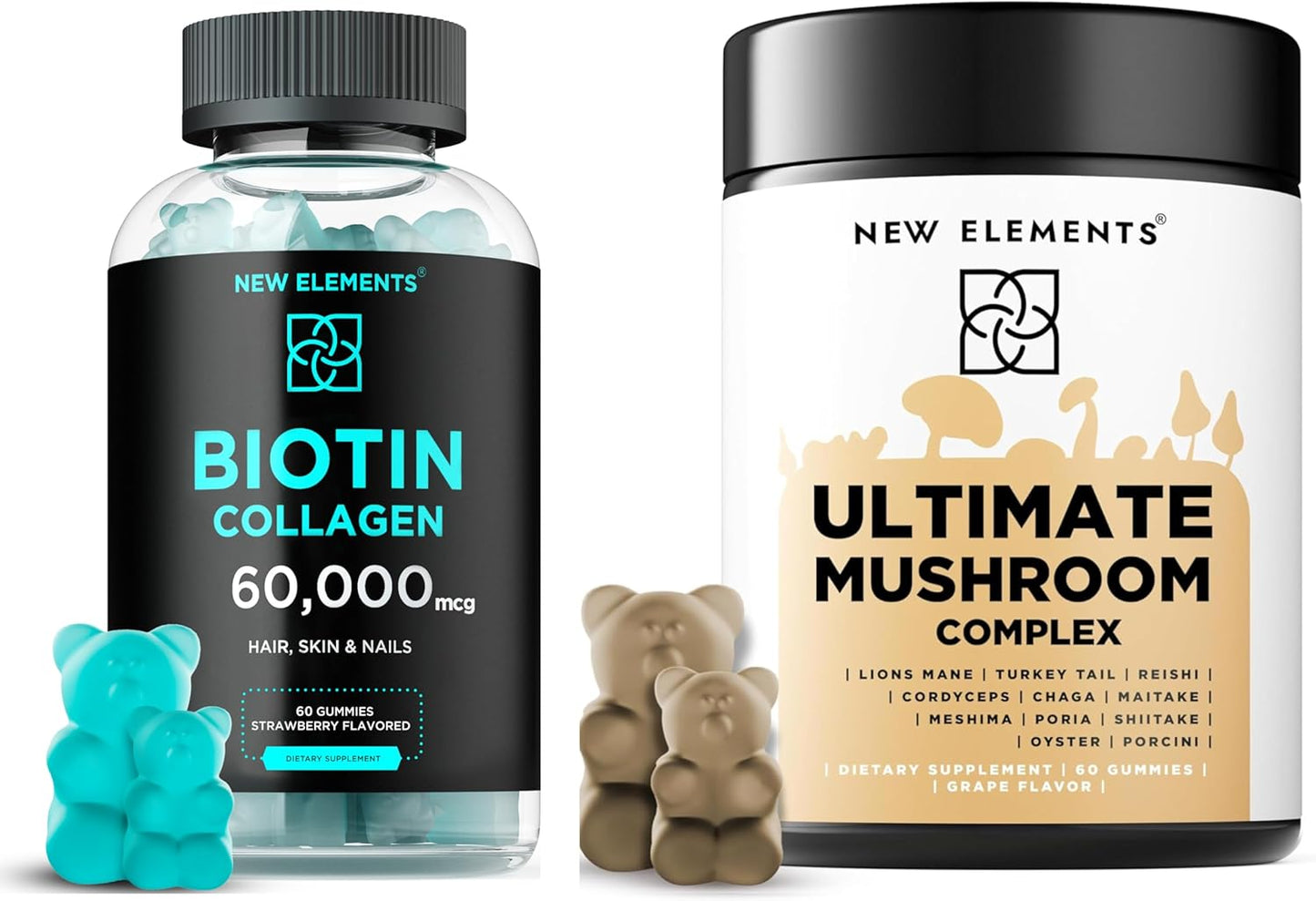 High Potency Biotin Gummies with Collagen and Mushroom Supplements for Hair, Skin, and Nails