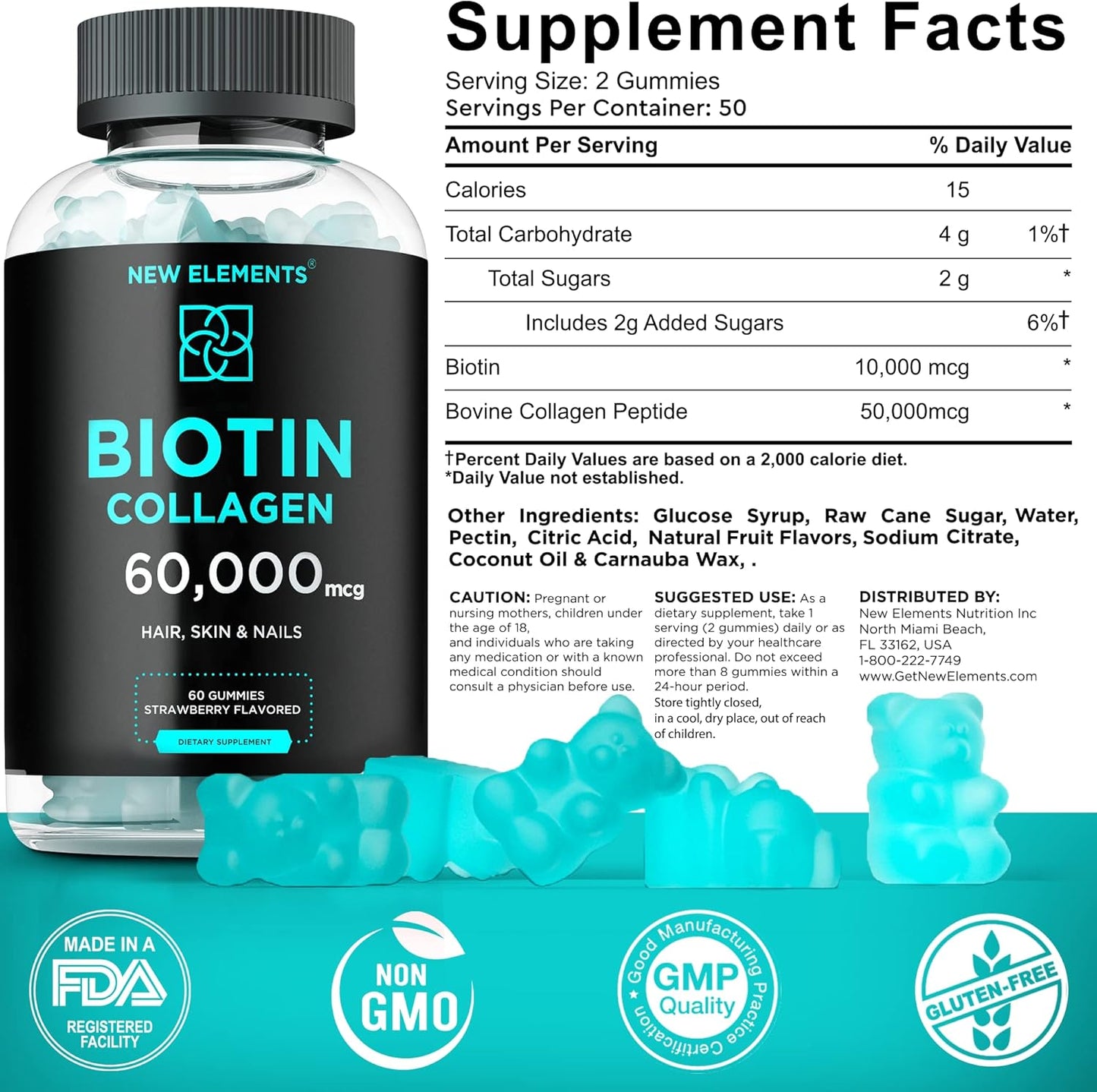 High Potency Biotin Gummies with Collagen and Mushroom Supplements for Hair, Skin, and Nails
