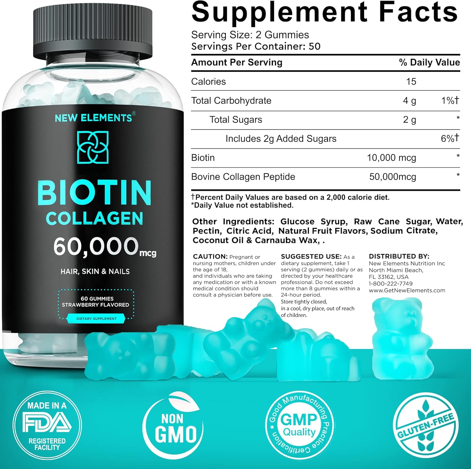 High Potency Biotin Gummies with Collagen and Mushroom Supplements for Hair, Skin, and Nails