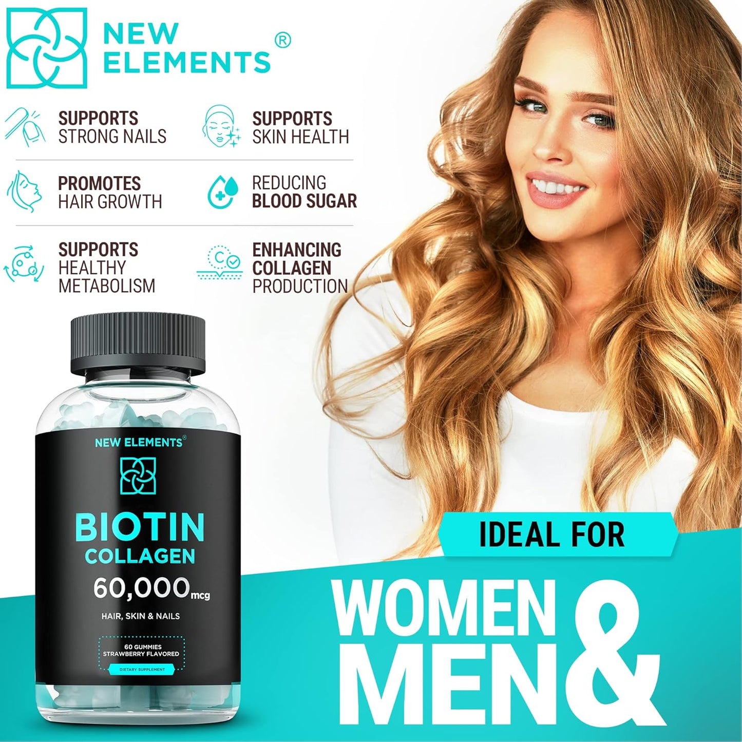 High Potency Biotin Gummies with Collagen and Mushroom Supplements for Hair, Skin, and Nails