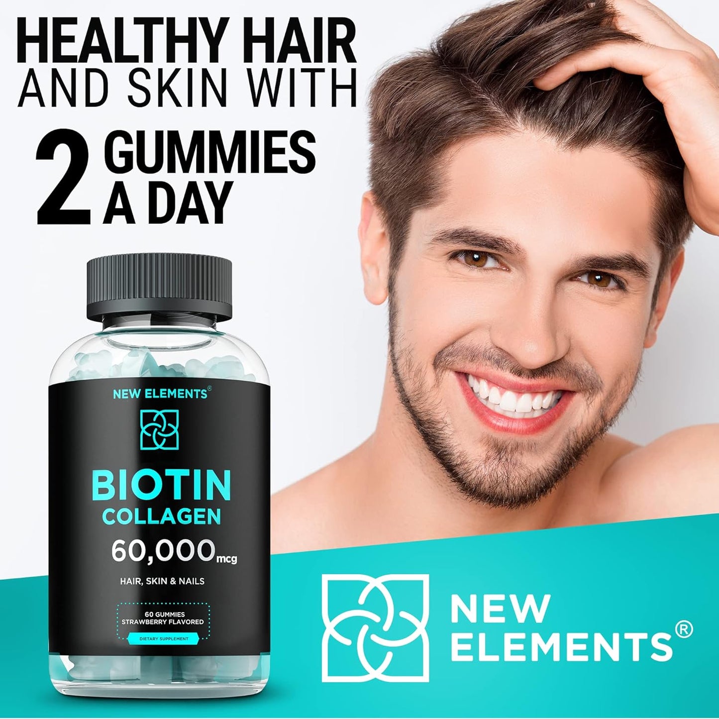 High Potency Biotin Gummies with Collagen and Mushroom Supplements for Hair, Skin, and Nails