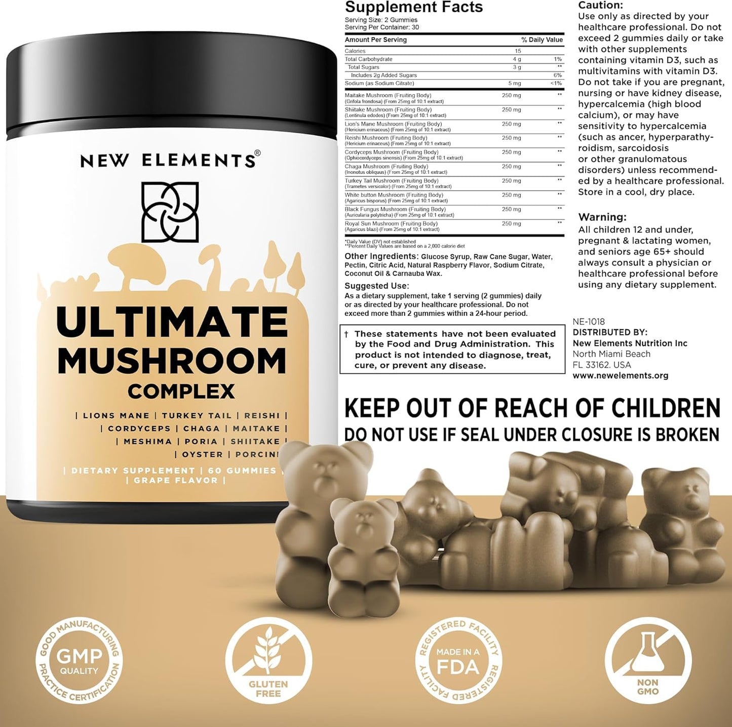 High Potency Biotin Gummies with Collagen and Mushroom Supplements for Hair, Skin, and Nails