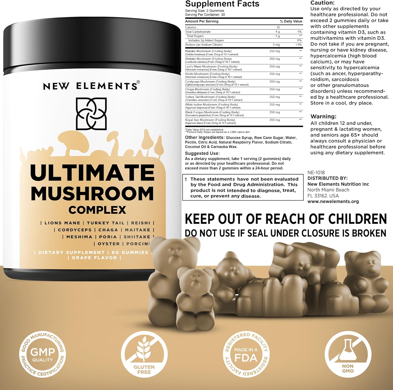 High Potency Biotin Gummies with Collagen and Mushroom Supplements for Hair, Skin, and Nails