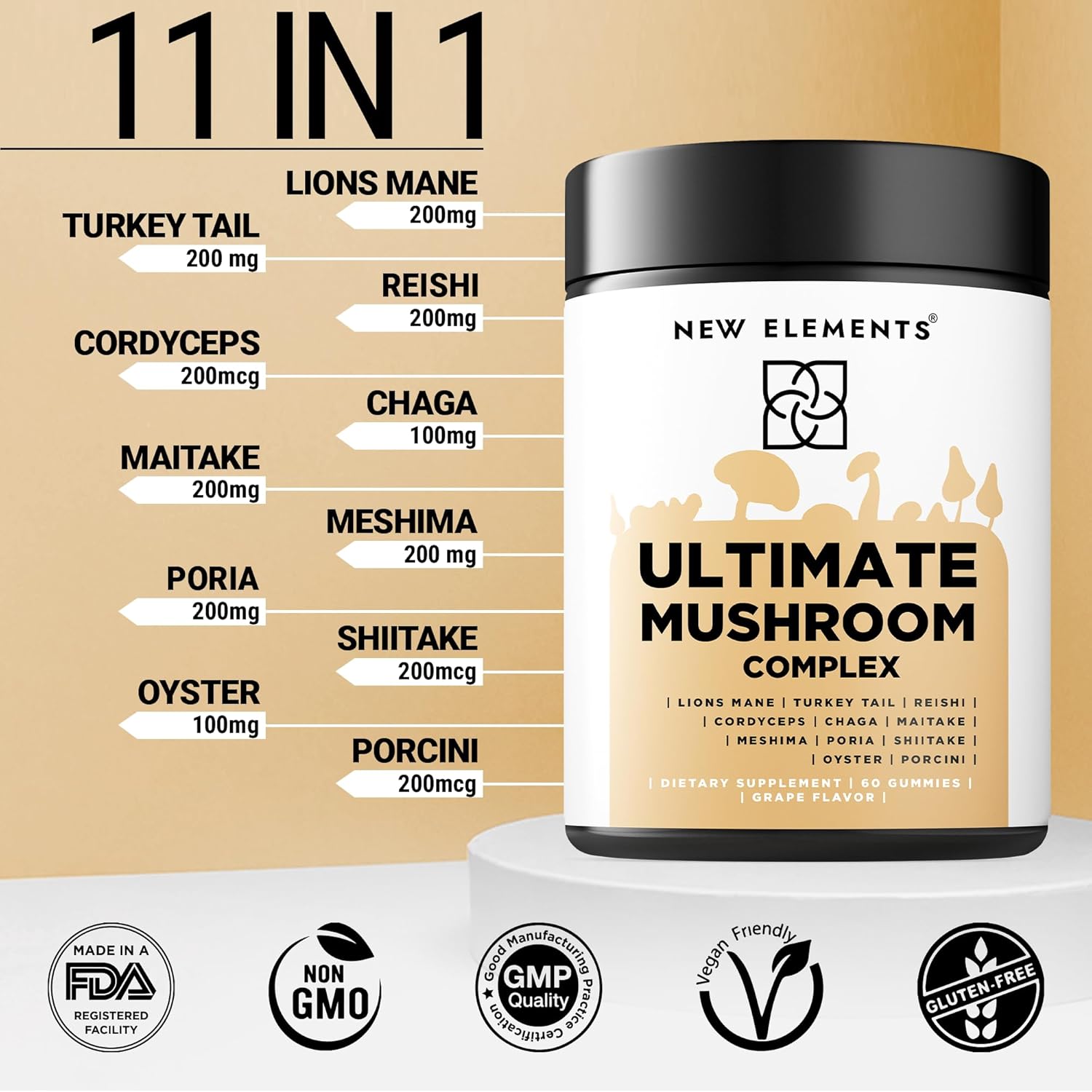 High Potency Biotin Gummies with Collagen and Mushroom Supplements for Hair, Skin, and Nails