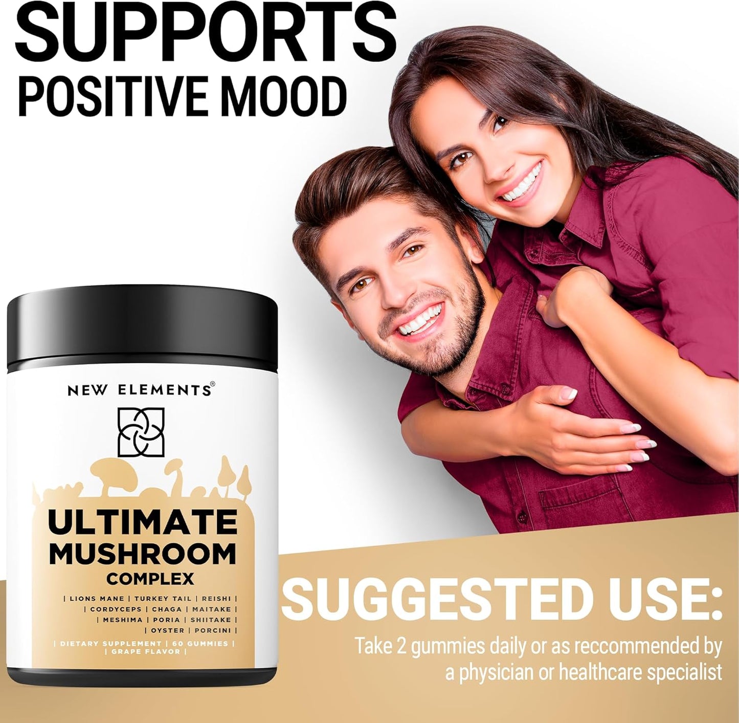 High Potency Biotin Gummies with Collagen and Mushroom Supplements for Hair, Skin, and Nails