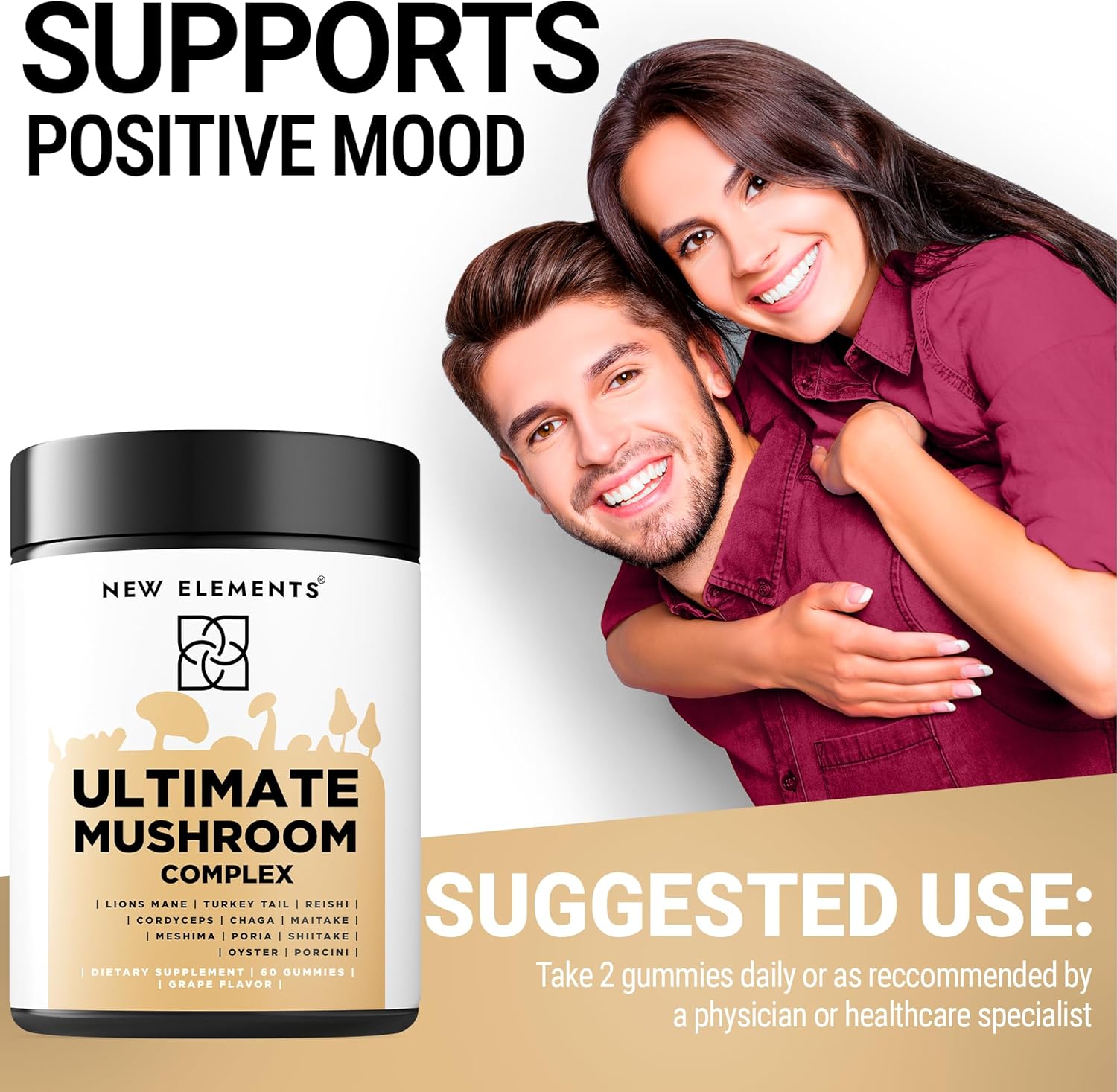 High Potency Biotin Gummies with Collagen and Mushroom Supplements for Hair, Skin, and Nails