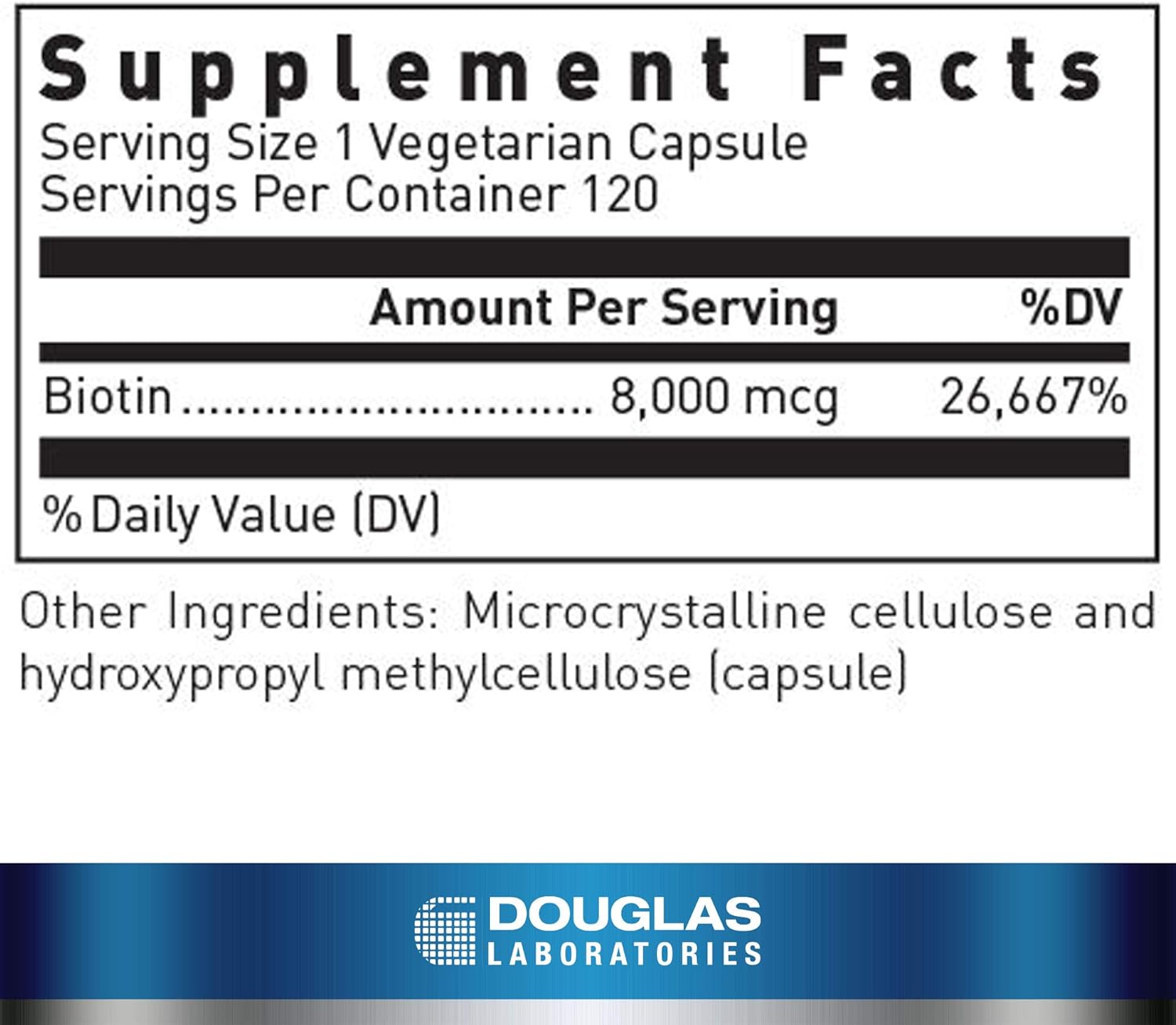 High Potency Biotin Supplement 8 mg | Vitamin B7 for Enzyme Support & Nerve Health | 120 Capsules by Douglas Laboratories
