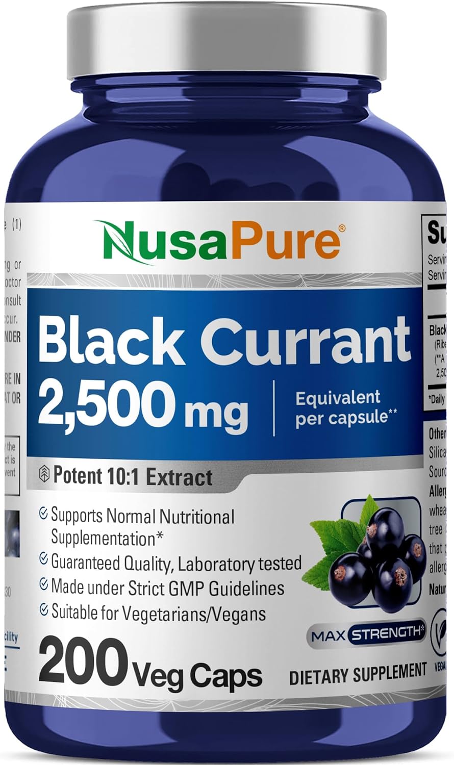 High Potency Black Currant Extract Capsules - 200 Vegan Capsules, 2500mg Equivalent, Non-GMO