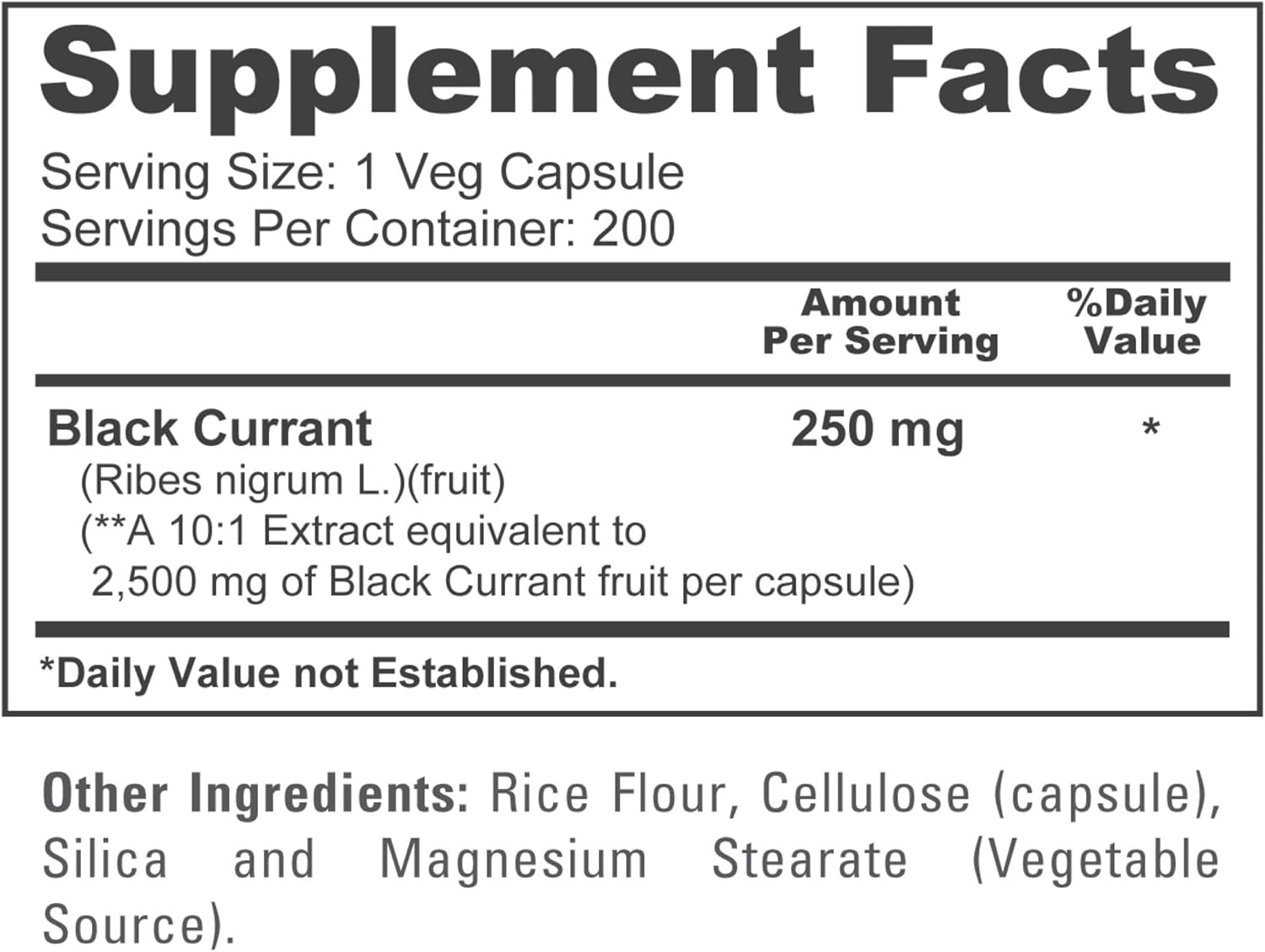 High Potency Black Currant Extract Capsules - 200 Vegan Capsules, 2500mg Equivalent, Non-GMO
