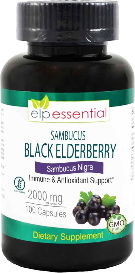 High Potency Black Elderberry Capsules 2000mg | 100 Count | Super Concentrated Sambucus Extract for Immune Support and Antioxidant Benefits