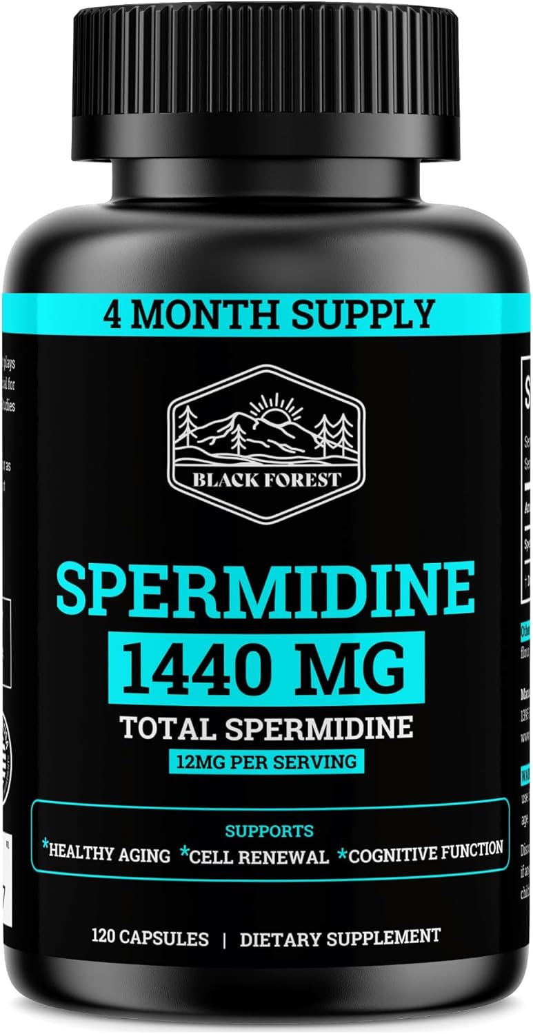 High Potency Black Forest Spermidine Supplement for Cellular Health, Anti-Aging & Energy - 4 Months Supply, 1440mg, 99% Pure - Women & Men
