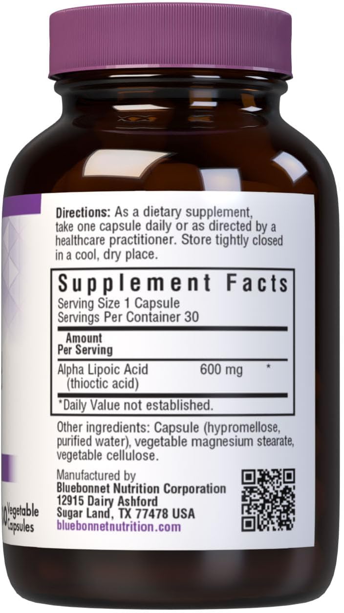 High Potency Bluebonnet Alpha Lipoic Acid 600mg Supplement for Antioxidant Support