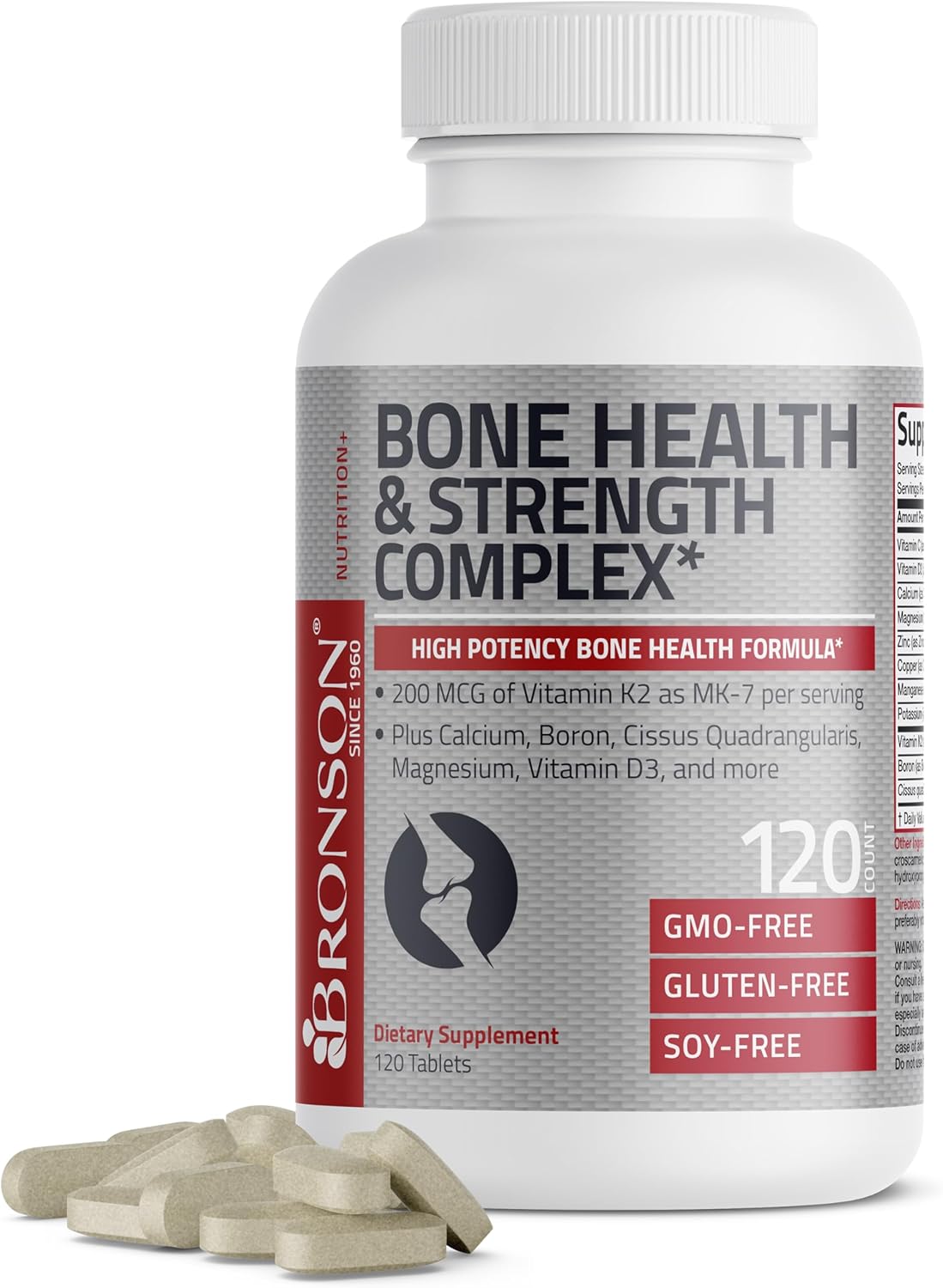 High Potency Bone Health & Strength Complex with Vitamin K2, Calcium, Boron, Cissus Quadrangularis, Magnesium, Vitamin D3 - Non-GMO, 120 Tablets