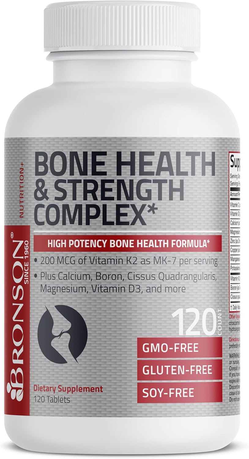 High Potency Bone Health & Strength Complex with Vitamin K2, Calcium, Boron, Cissus Quadrangularis, Magnesium, Vitamin D3 - Non-GMO, 120 Tablets