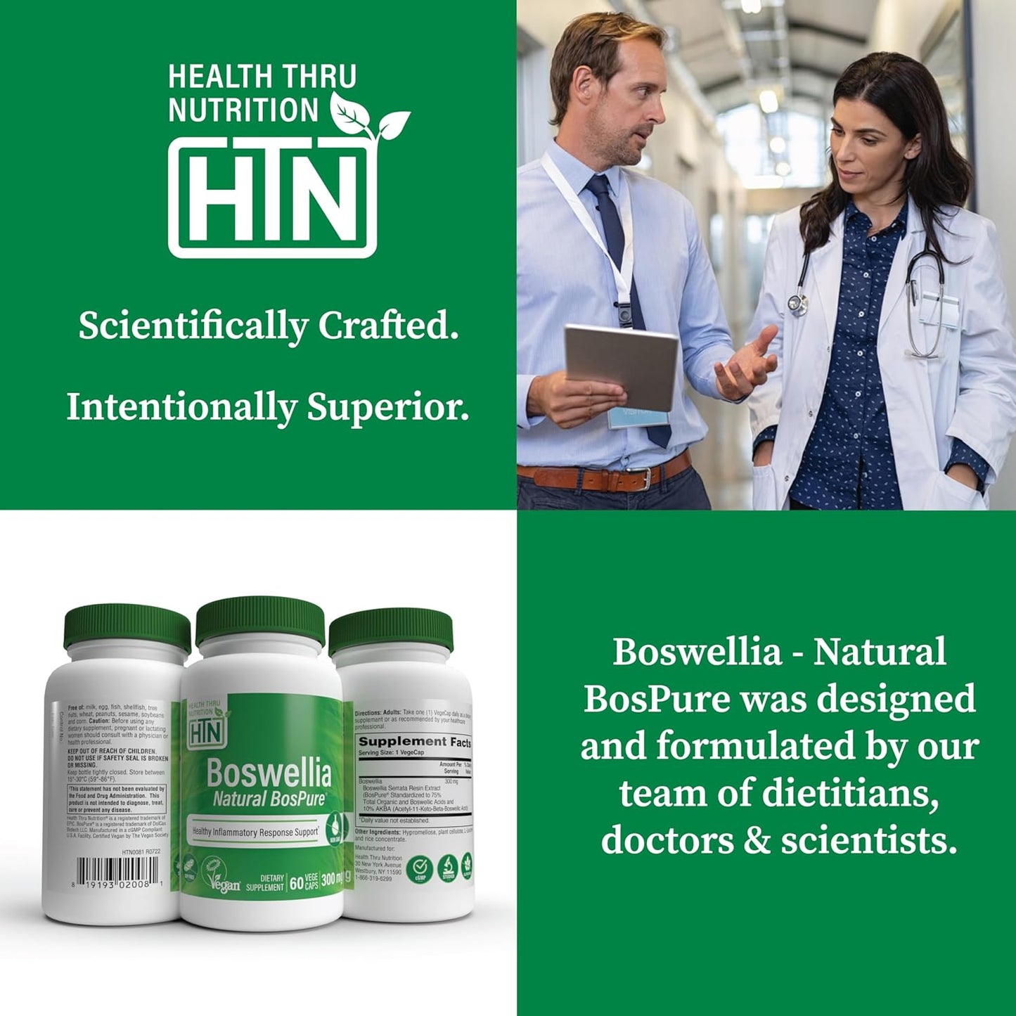 High Potency Boswellia 300mg Capsules with Bospure AKBAMAX for Healthy Inflammatory Support | Vegan Certified, Non-GMO | Gluten & Soy Free