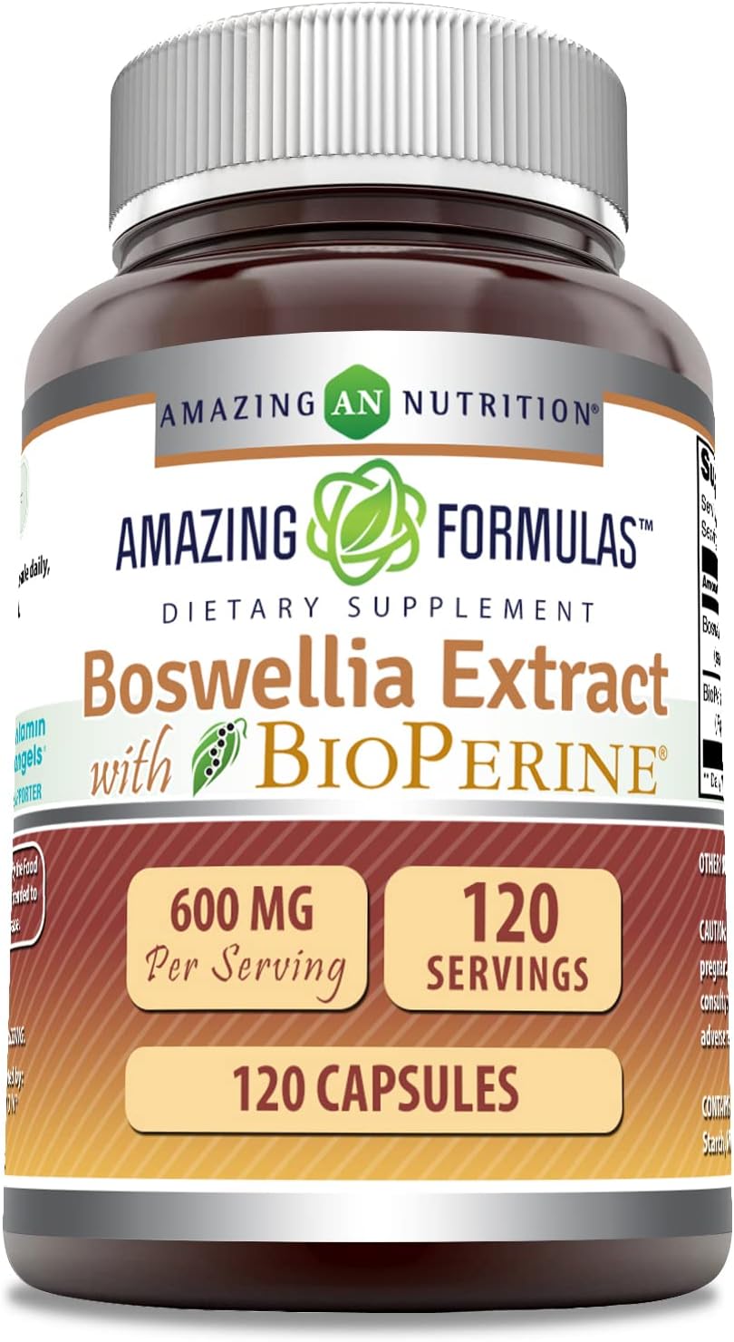 High Potency Boswellia Extract with Bioperine 600mg, 120 Capsules - Non-GMO & Gluten Free Supplement, Made in USA by Amazing Nutrition