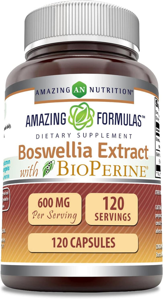 High Potency Boswellia Extract with Bioperine 600mg, 120 Capsules - Non-GMO & Gluten Free Supplement, Made in USA by Amazing Nutrition