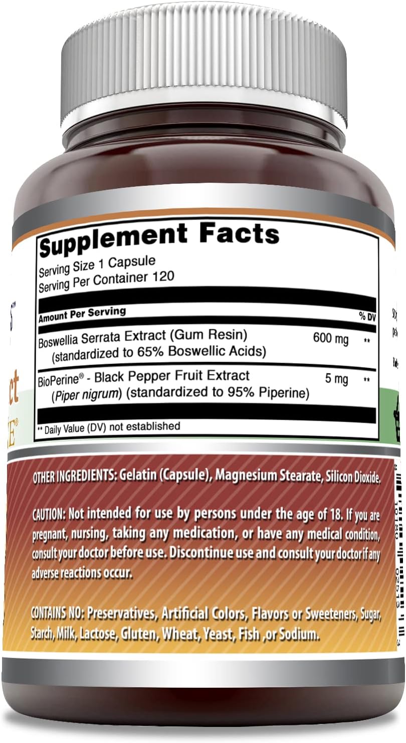 High Potency Boswellia Extract with Bioperine 600mg, 120 Capsules - Non-GMO & Gluten Free Supplement, Made in USA by Amazing Nutrition