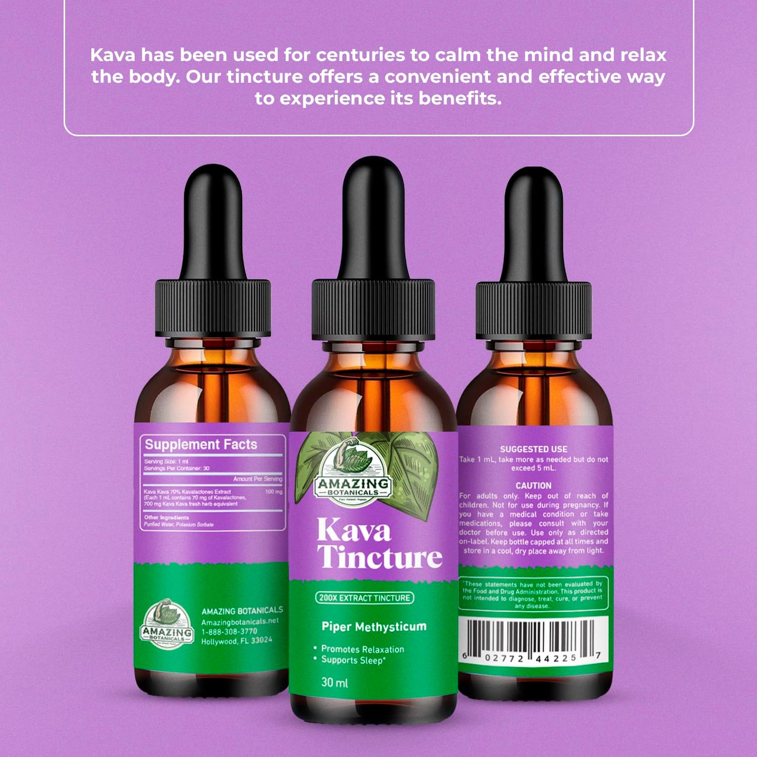 High-Potency Botanicals Kava Kava Tincture - Natural Calm & Relaxation Supplement - 70% Kavalactones Extract - 30,000 mg - 1 FL oz/30ml