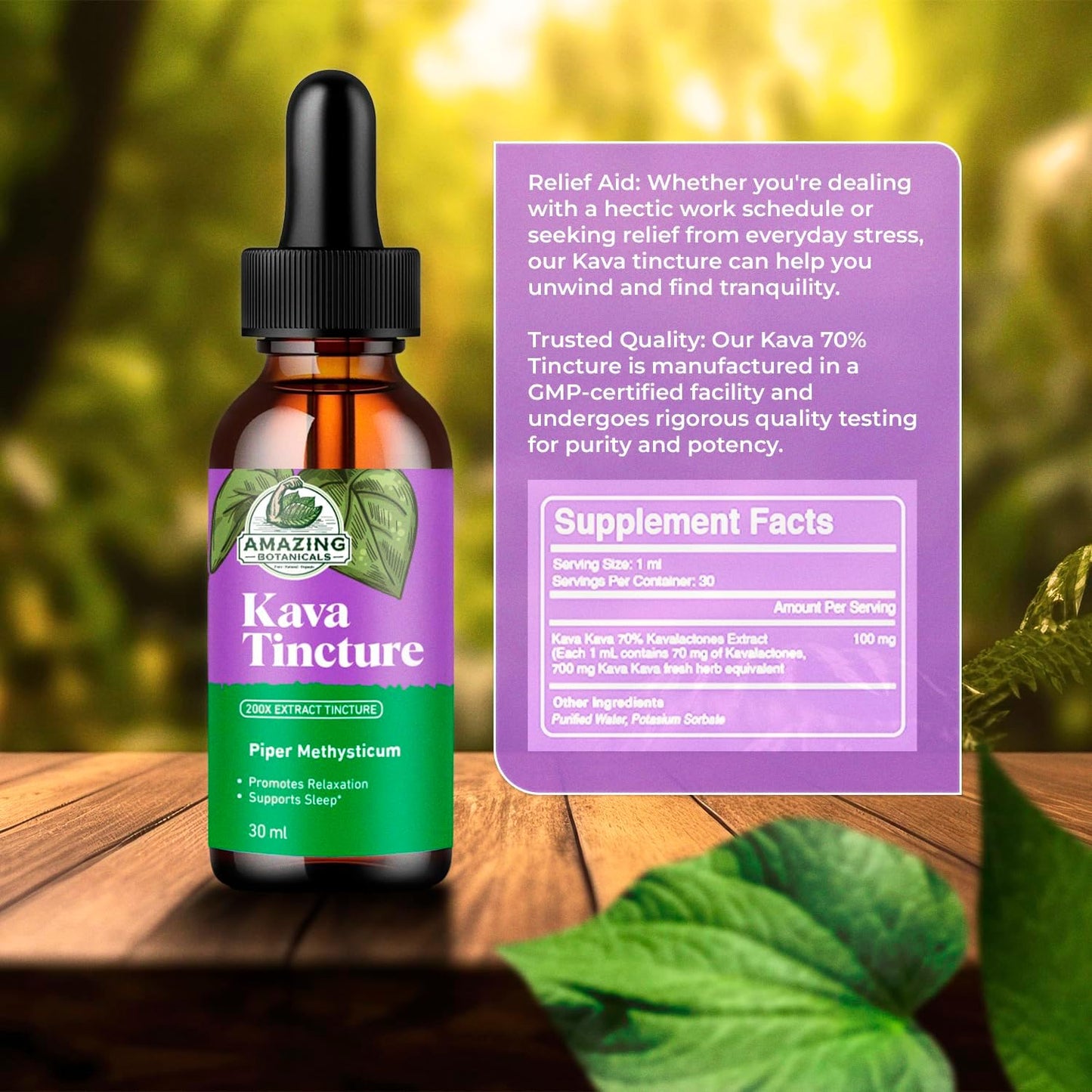High-Potency Botanicals Kava Kava Tincture - Natural Calm & Relaxation Supplement - 70% Kavalactones Extract - 30,000 mg - 1 FL oz/30ml