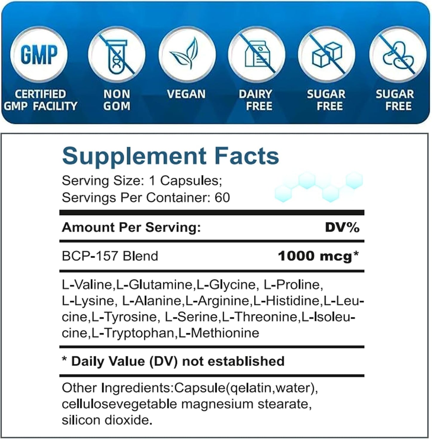 High Potency BPC-157 Pro 1000mcg Capsules - New Protective Compound 157 Supplement - Gluten-Free, 60 Caps