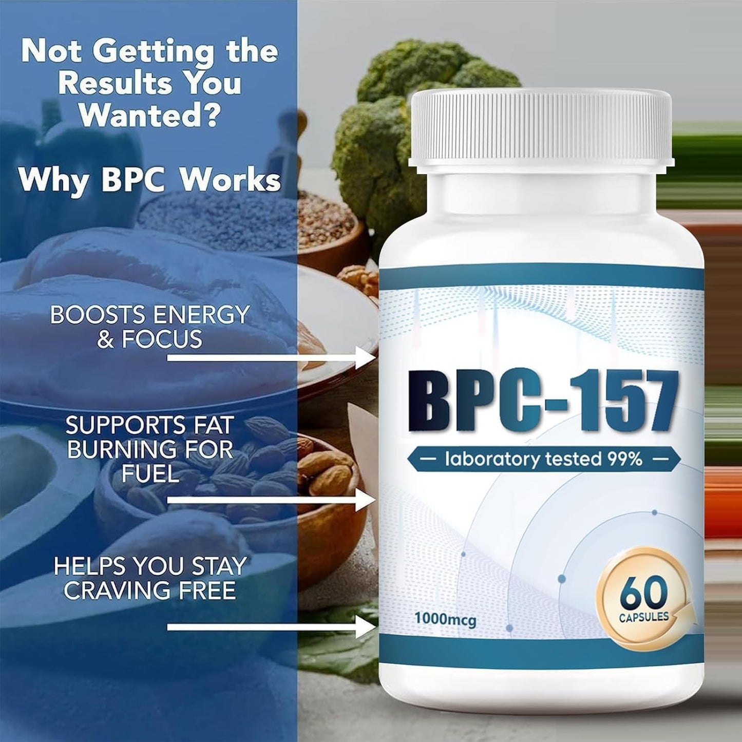 High Potency BPC-157 Pro 1000mcg Capsules - New Protective Compound 157 Supplement - Gluten-Free, 60 Caps