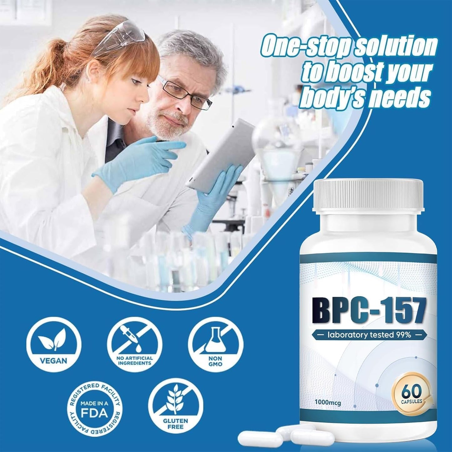 High Potency BPC-157 Pro 1000mcg Capsules - New Protective Compound 157 Supplement - Gluten-Free, 60 Caps