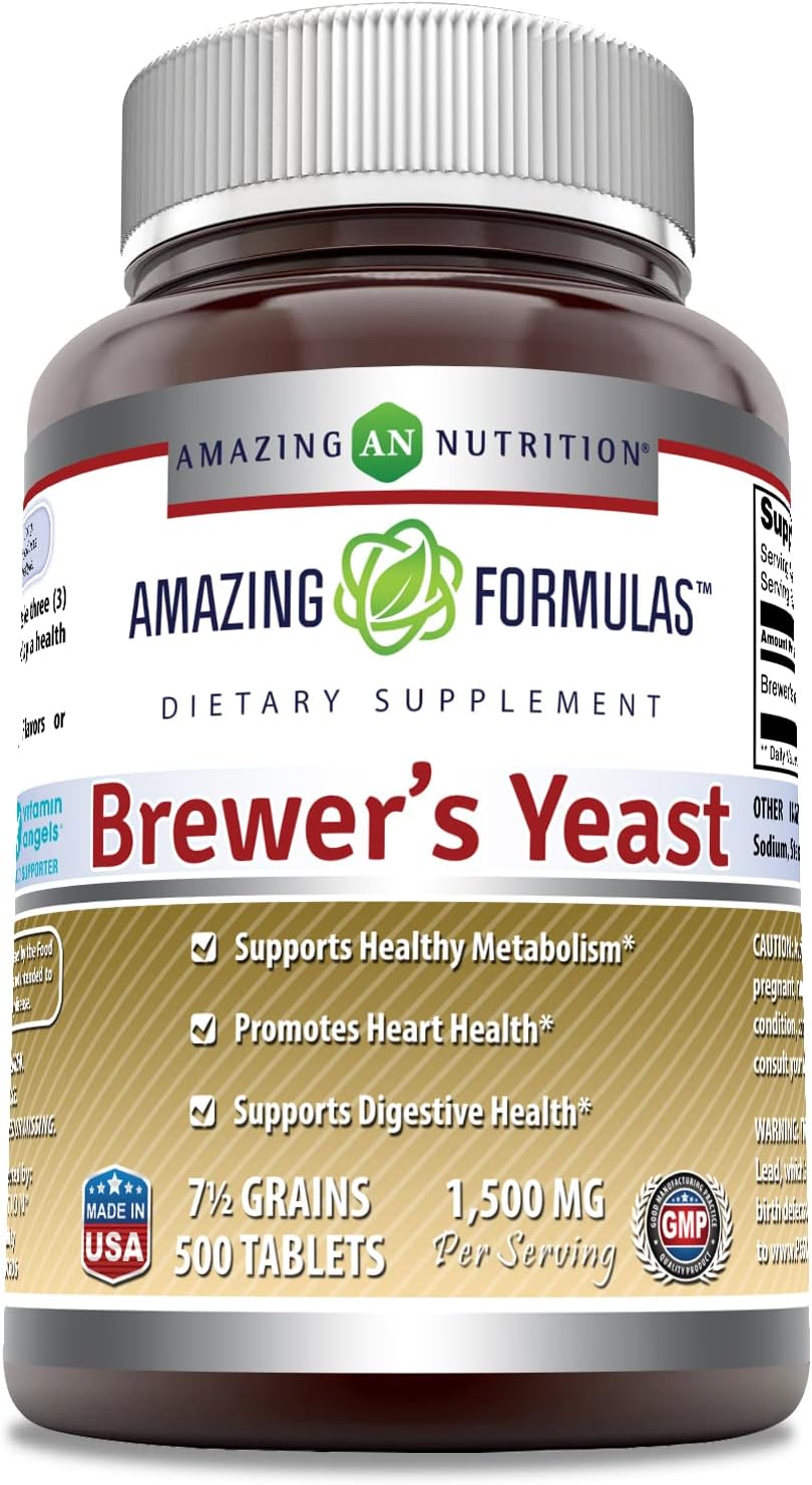 High Potency Brewers Yeast Supplement 1500mg - 500 Tablets | Non-GMO, Gluten Free - Made in USA by Amazing Nutrition