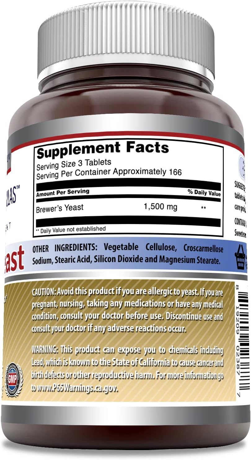 High Potency Brewers Yeast Supplement 1500mg - 500 Tablets | Non-GMO, Gluten Free - Made in USA by Amazing Nutrition