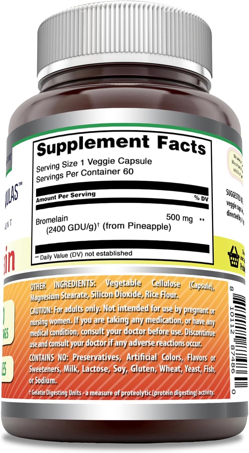 High Potency Bromelain 500mg Capsules - 60 Count - Non-GMO & Gluten Free - Vegetarian Friendly - Made in USA