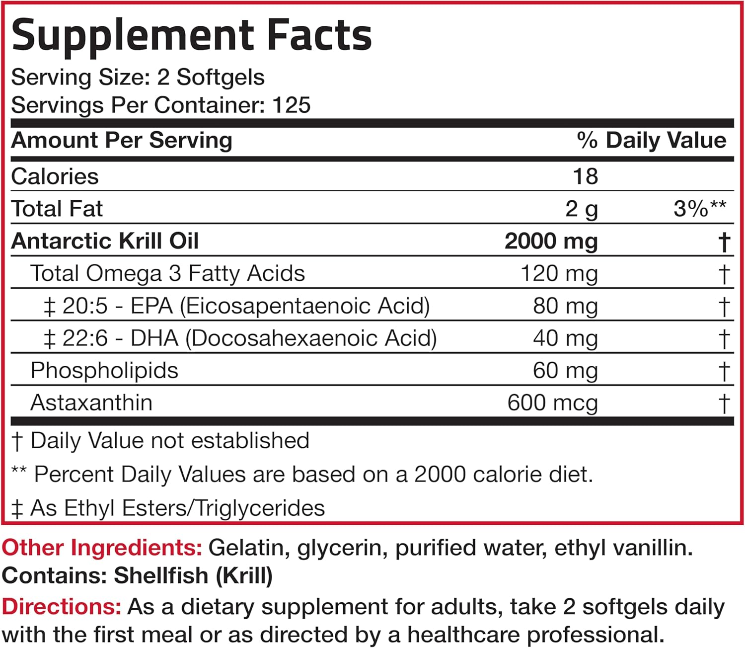 High Potency Bronson Antarctic Krill Oil Softgels - 2000mg Omega-3 EPA, DHA, Astaxanthin, Phospholipids - 250 Softgels (125 Servings)