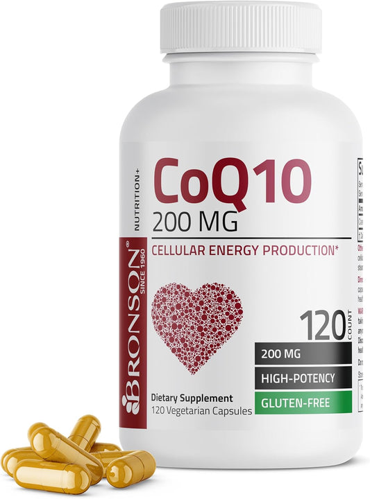 High Potency Bronson CoQ10 200 MG Supplement for Cellular Energy Production - 120 Vegetarian Capsules