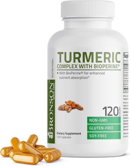 High Potency Bronson Turmeric Curcumin Capsules with BioPerine for Premium Joint Support - 120 Count
