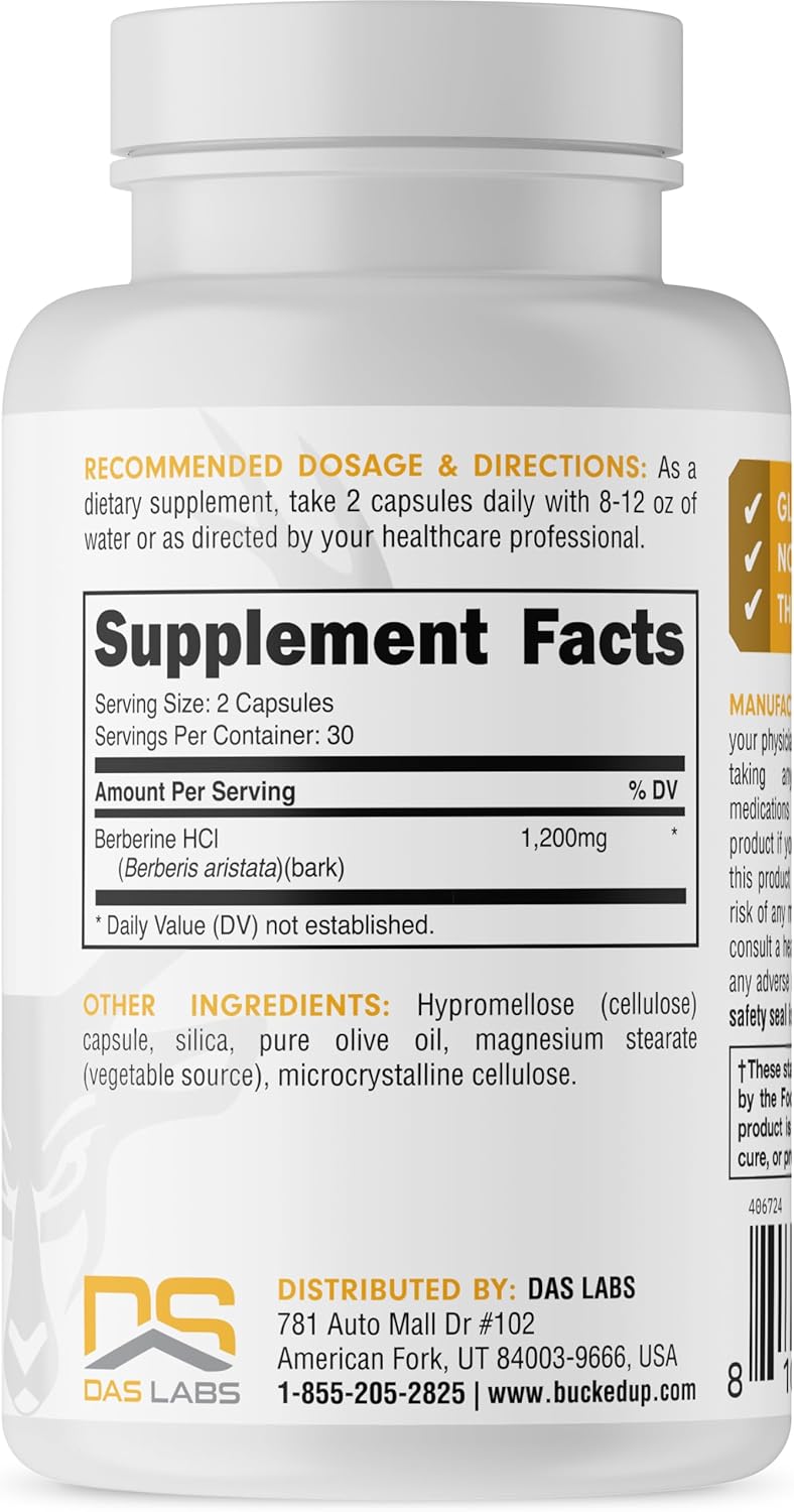 High Potency Bucked Up Berberine HCI Capsules - 1200mg Per Serving, 30 Servings, Essential Health Supplement
