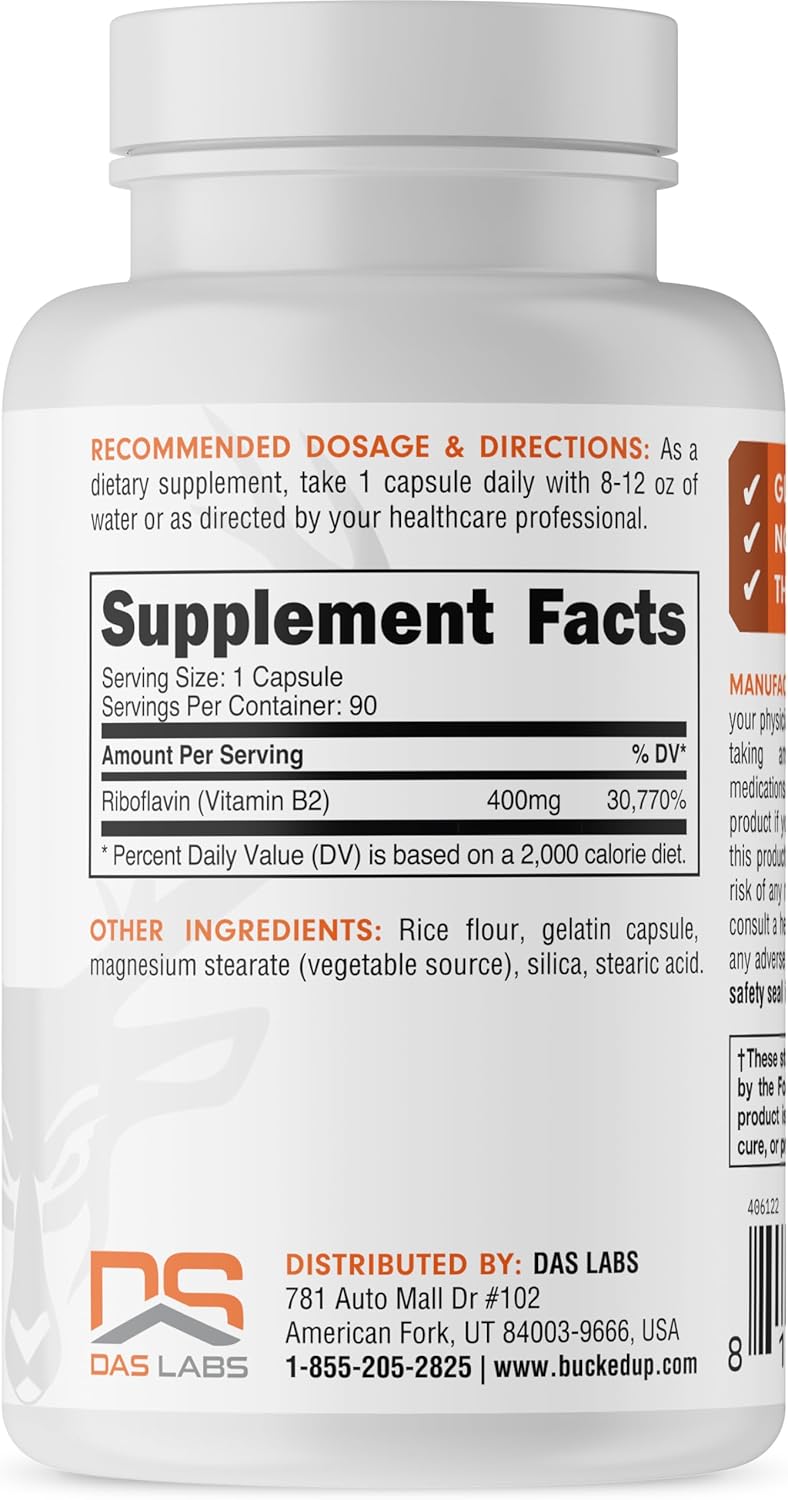 High Potency Bucked Up Vitamin B2 400mg Capsules - Essential 90 Servings
