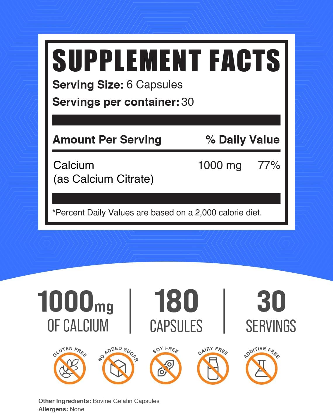 High-Potency Calcium Citrate Supplement Capsules - 1000mg per Serving - Soy-Free - 180 Count