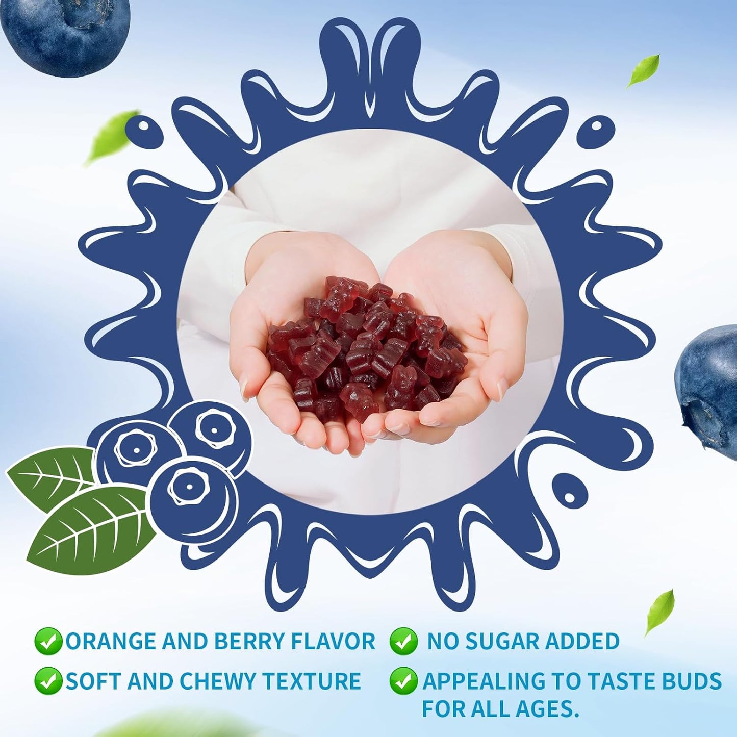 High Potency Calcium Magnesium Zinc Gummies with Vitamin D3 & K2 for Enhanced Absorption - Blueberry Flavored - 60 Gummies