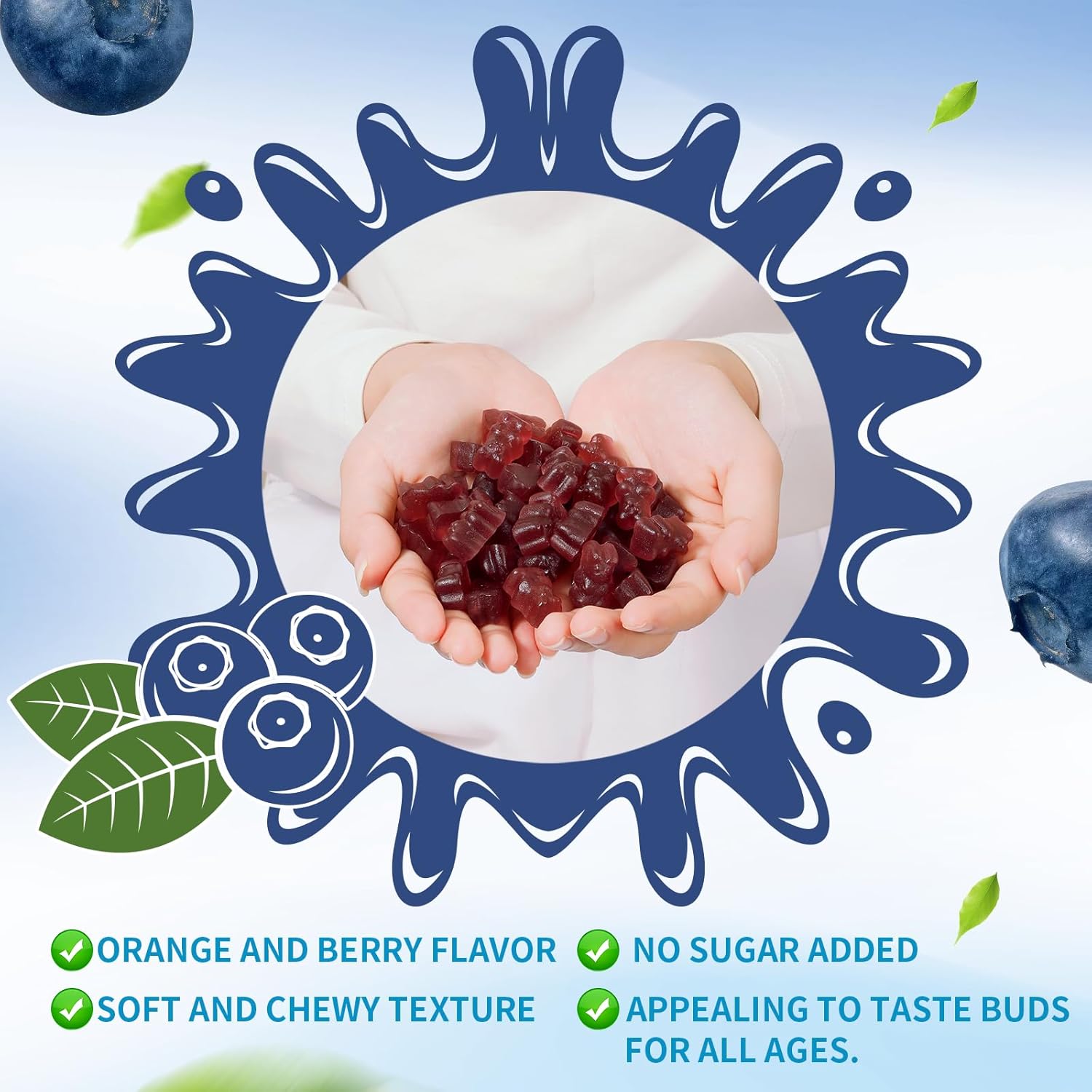 High Potency Calcium Magnesium Zinc Gummies with Vitamin D3 & K2 for Enhanced Absorption - Blueberry Flavored - 60 Gummies