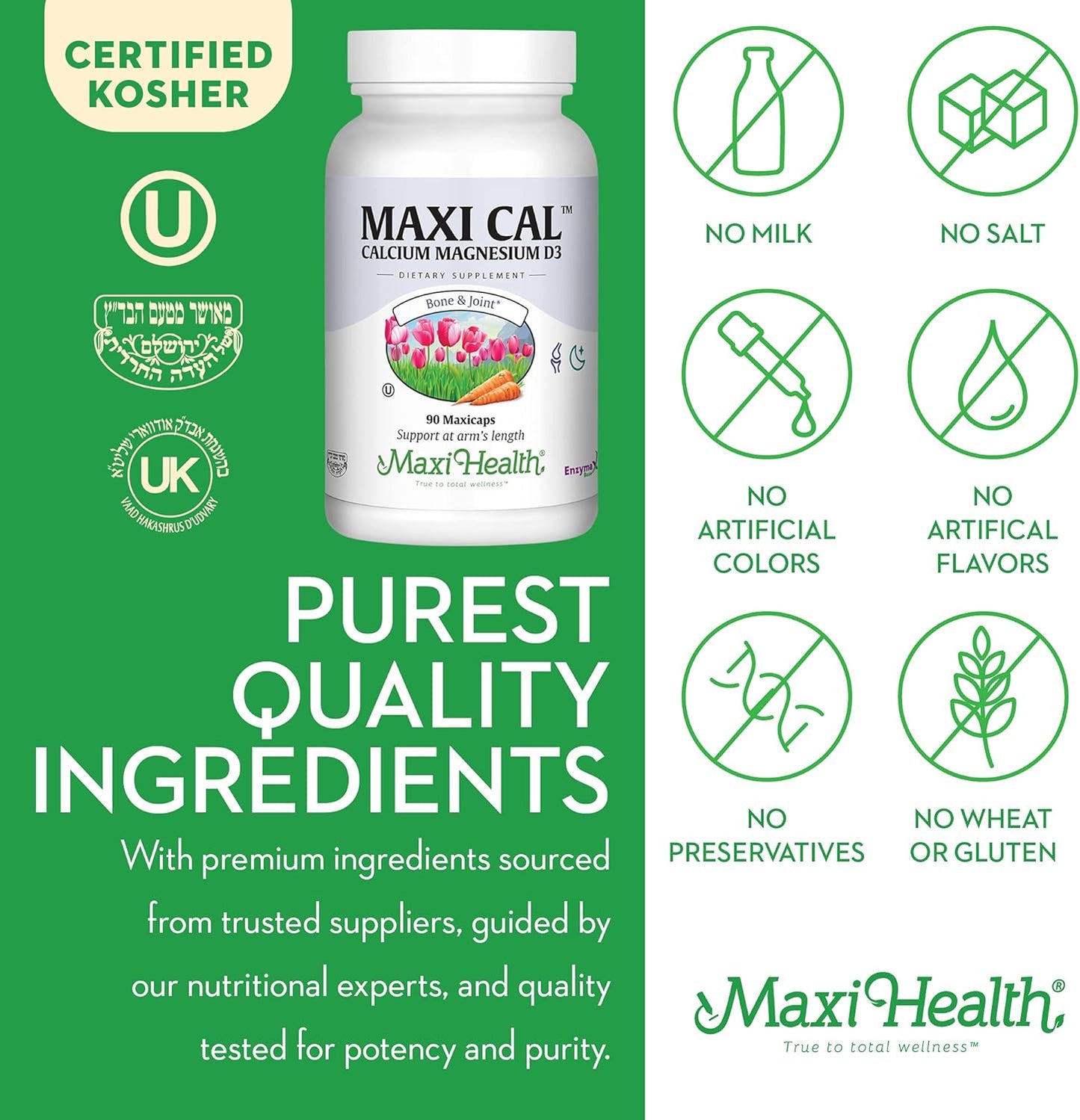 High Potency Calcium Supplement with Vitamin D3 and Magnesium - Supports Bone, Teeth, and Joint Health - 90 Capsules for Men and Women