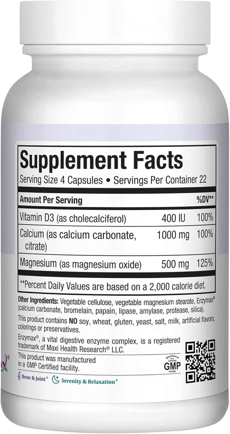 High Potency Calcium Supplement with Vitamin D3 and Magnesium - Supports Bone, Teeth, and Joint Health - 90 Capsules for Men and Women