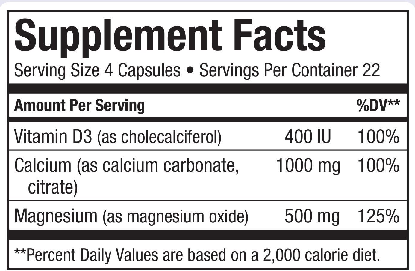 High Potency Calcium Supplement with Vitamin D3 and Magnesium - Supports Bone, Teeth, and Joint Health - 90 Capsules for Men and Women