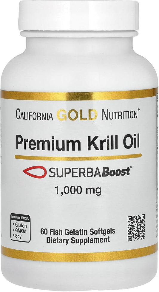 High Potency California Gold Nutrition Krill Oil with SUPERBABoost - 1,000mg, 60 Softgels