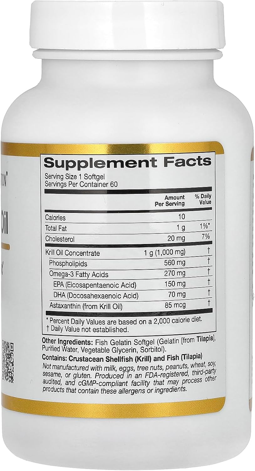 High Potency California Gold Nutrition Krill Oil with SUPERBABoost - 1,000mg, 60 Softgels