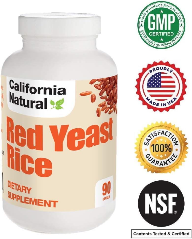 High Potency California Natural Red Yeast Rice Extract 600mg Capsules - Supports Healthy Cholesterol Levels - Vegetarian Supplement for Heart Health - 90 Pills