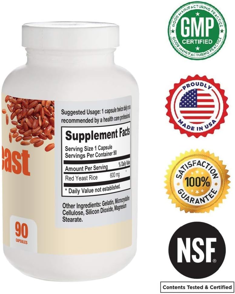 High Potency California Natural Red Yeast Rice Extract 600mg Capsules - Supports Healthy Cholesterol Levels - Vegetarian Supplement for Heart Health - 90 Pills