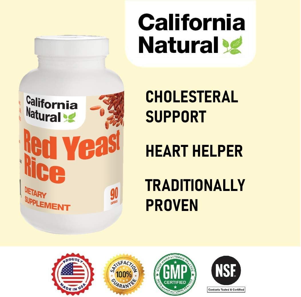 High Potency California Natural Red Yeast Rice Extract 600mg Capsules - Supports Healthy Cholesterol Levels - Vegetarian Supplement for Heart Health - 90 Pills