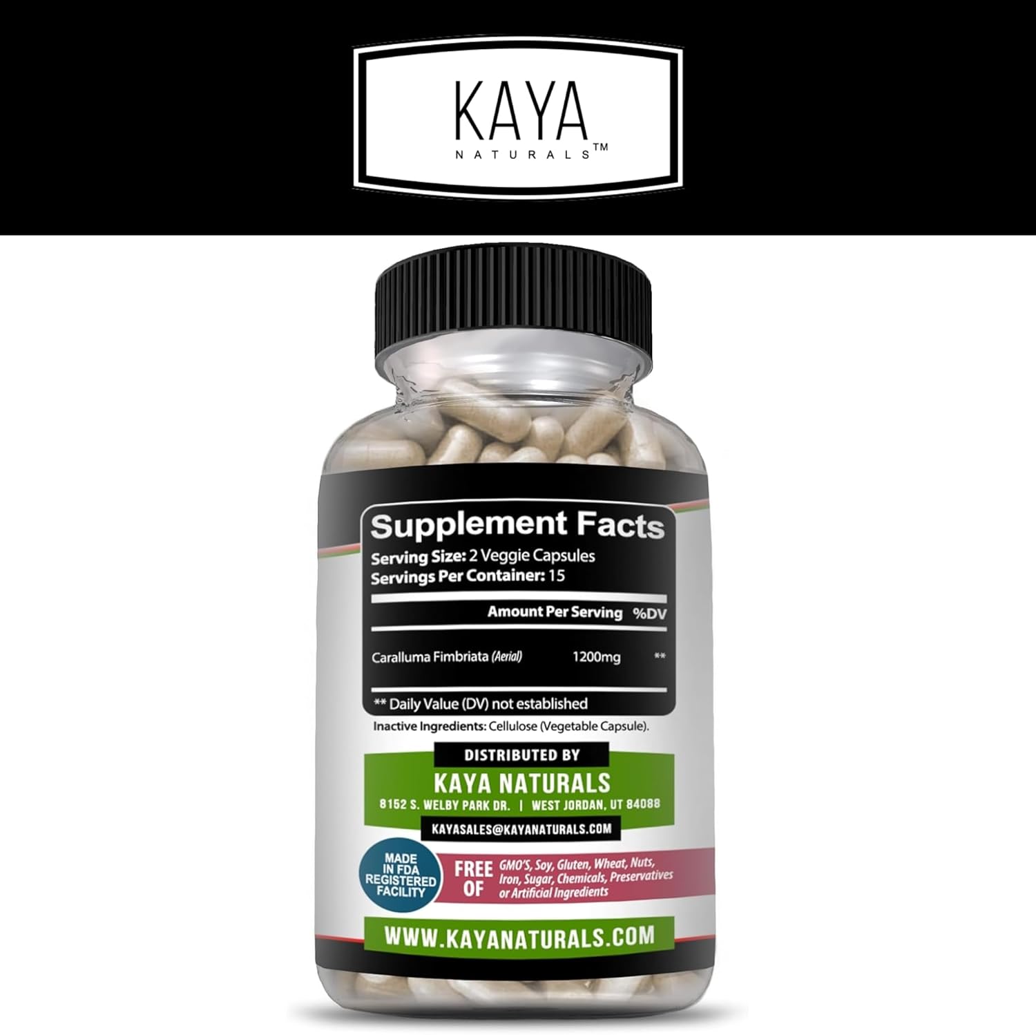 High Potency Caralluma Fimbriata 1200mg Supplement for Endurance Support - 30 Vegetarian Capsules by Kaya Naturals
