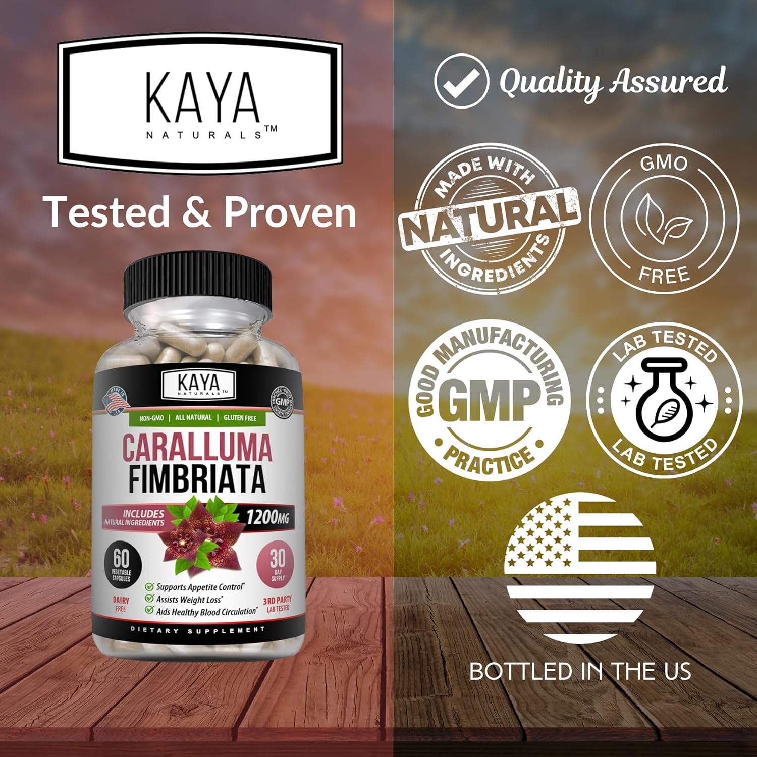 High Potency Caralluma Fimbriata 1200mg Supplement for Natural Endurance Support - 60 Vegetarian Capsules by Kaya Naturals
